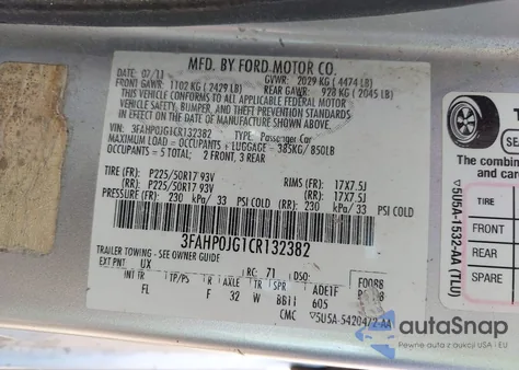 2012 Ford Fusion Sel из США, поврежденный, VIN 3FAHP0JG1CR132382
